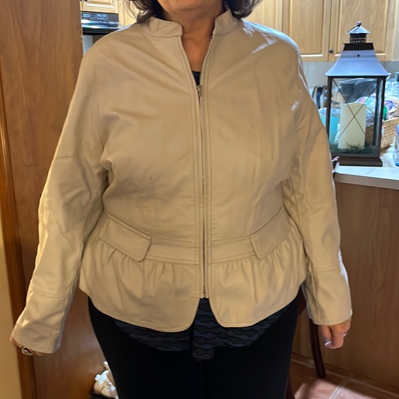 INC International Concepts Jackets & Coats Cream Leather Jacket